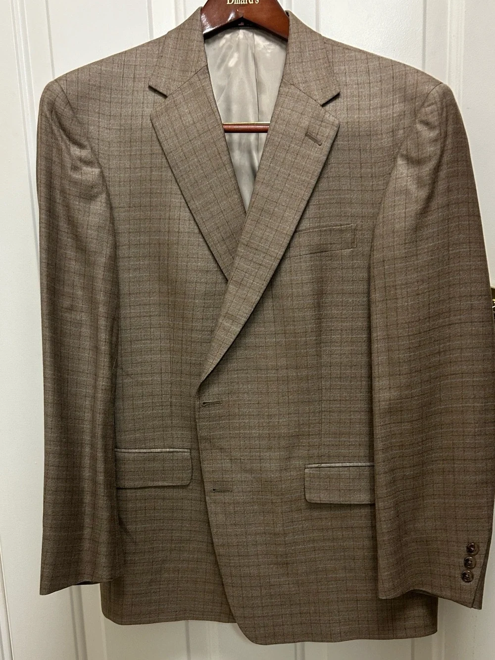 Hart Schaffner Marx Brown Windowpane Worsted Wool & Silk Sport Coat
